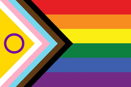 Progress Pride flag with inclusion stripes and circle.